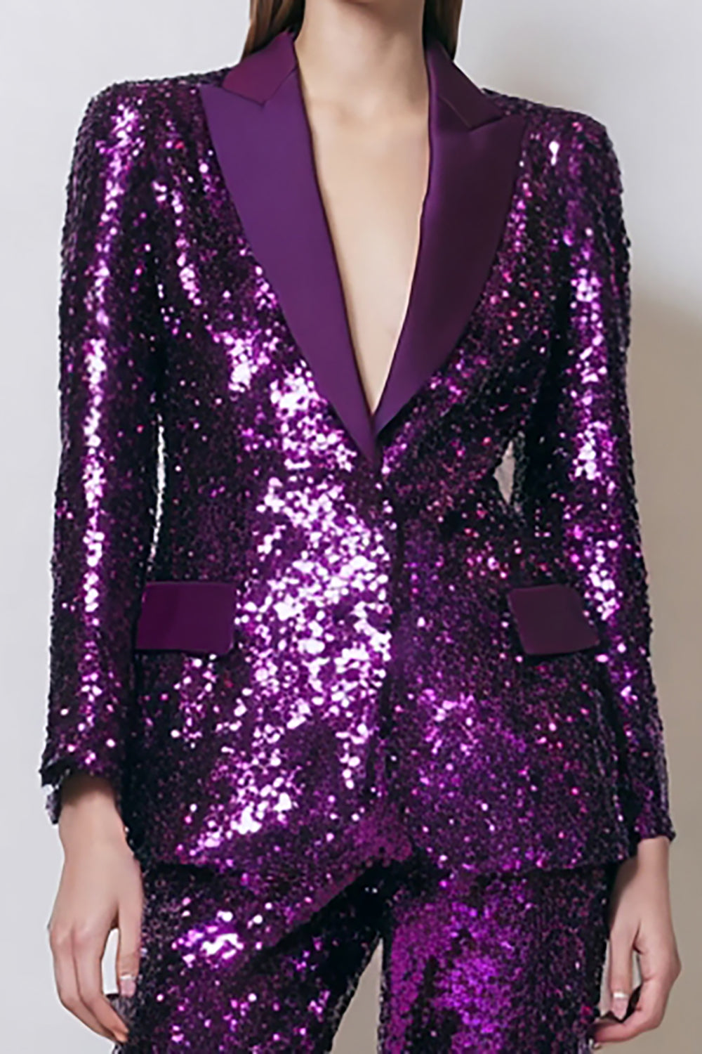 Sparkly Dark Purple Peak Lapel 2-Piece Women Prom Suits - Image 2