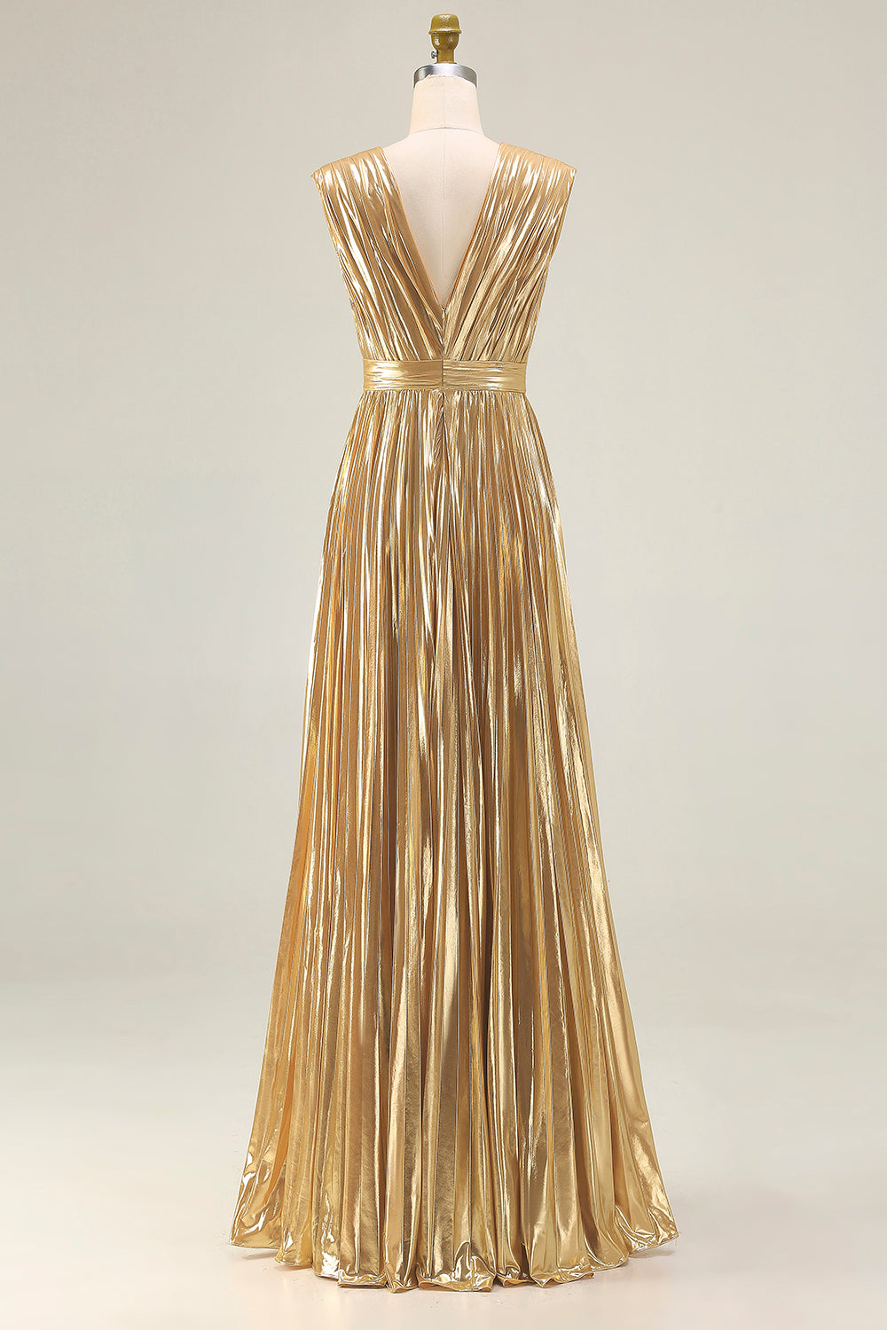 Sparkly Gold A-Line Metallic Pleated Prom Dress - Image 2