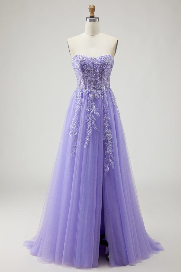 Sparkly Champagne Strapless Appliqued Prom Dress With Removable Sleeves - Image 16