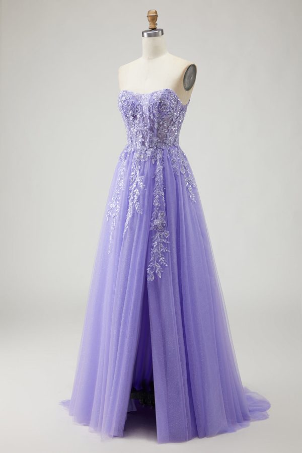 Sparkly Champagne Strapless Appliqued Prom Dress With Removable Sleeves - Image 18