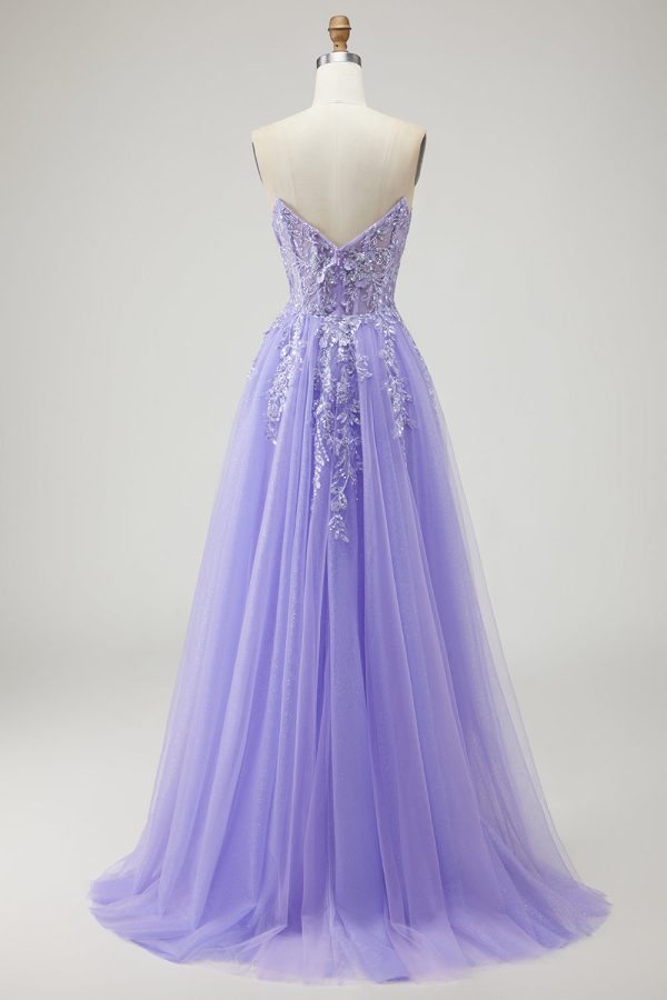 Sparkly Champagne Strapless Appliqued Prom Dress With Removable Sleeves - Image 17