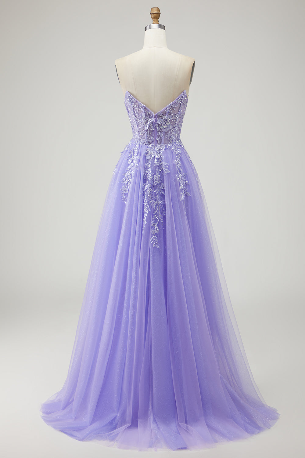 Sparkly Champagne Strapless Appliqued Prom Dress With Removable Sleeves - Image 17