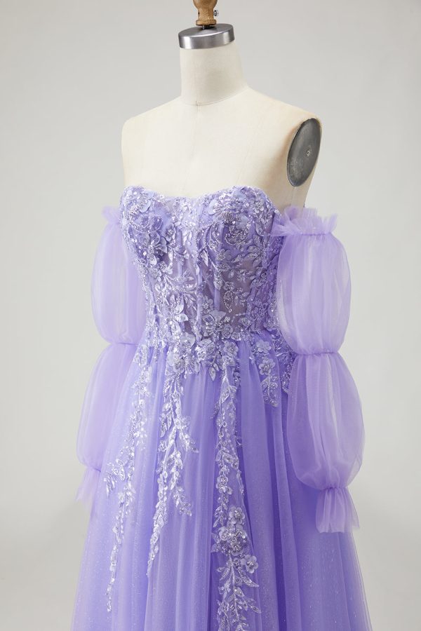 Sparkly Champagne Strapless Appliqued Prom Dress With Removable Sleeves - Image 21