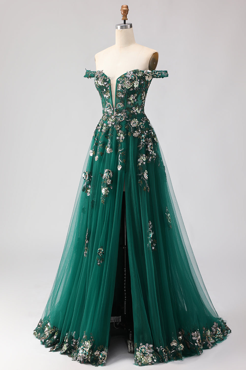 Sparkly Dark Green Off The Shoulder A Line Prom Dress - Image 5