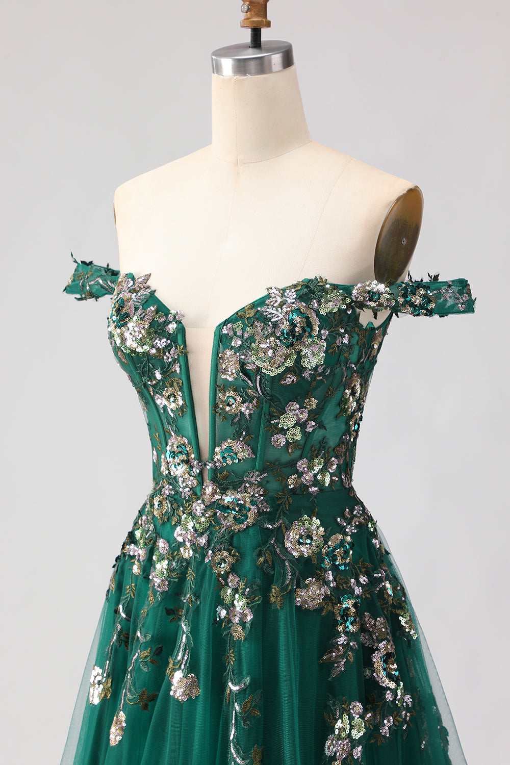 Sparkly Dark Green Off The Shoulder A Line Prom Dress - Image 7