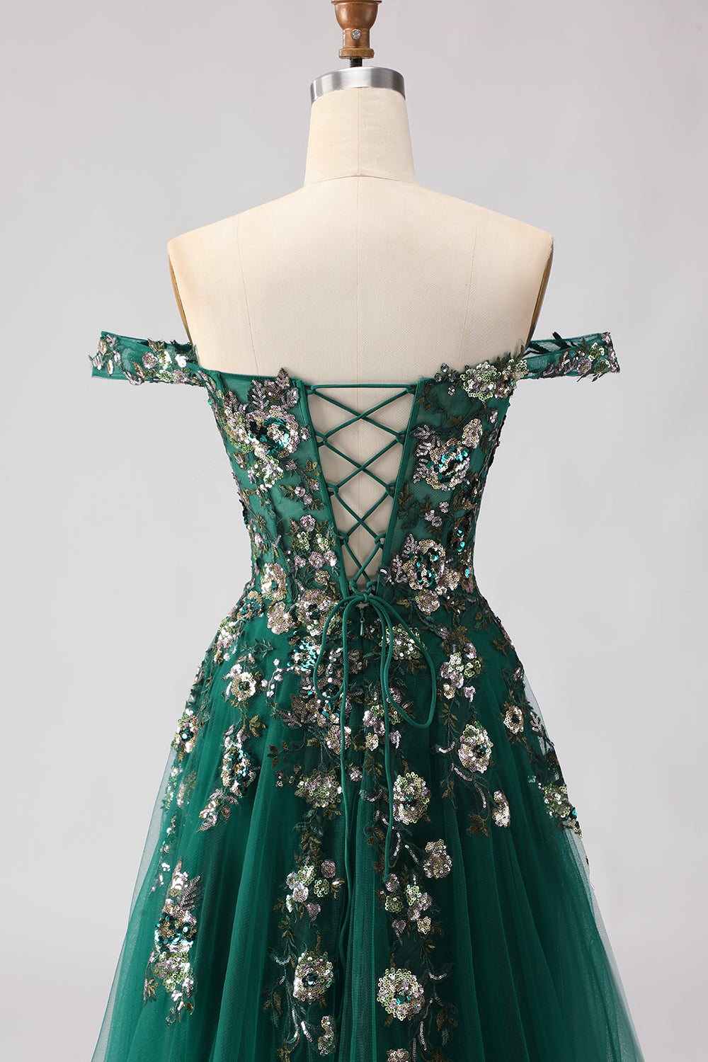 Sparkly Dark Green Off The Shoulder A Line Prom Dress - Image 8
