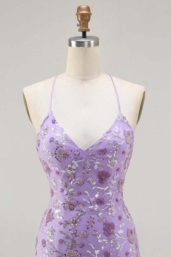 Sparkly Champagne Mermaid Spaghetti Straps Prom Dress With Slit - Image 10
