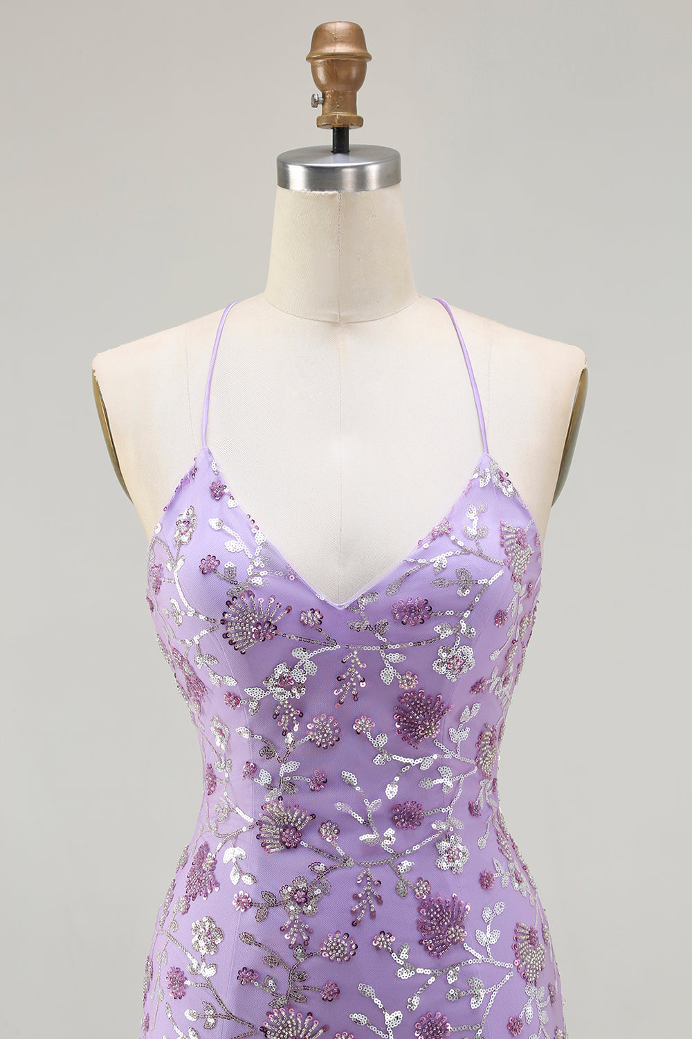 Sparkly Champagne Mermaid Spaghetti Straps Prom Dress With Slit - Image 10