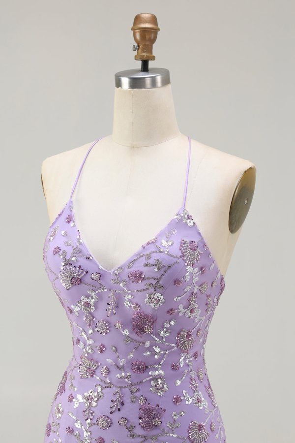 Sparkly Champagne Mermaid Spaghetti Straps Prom Dress With Slit - Image 12