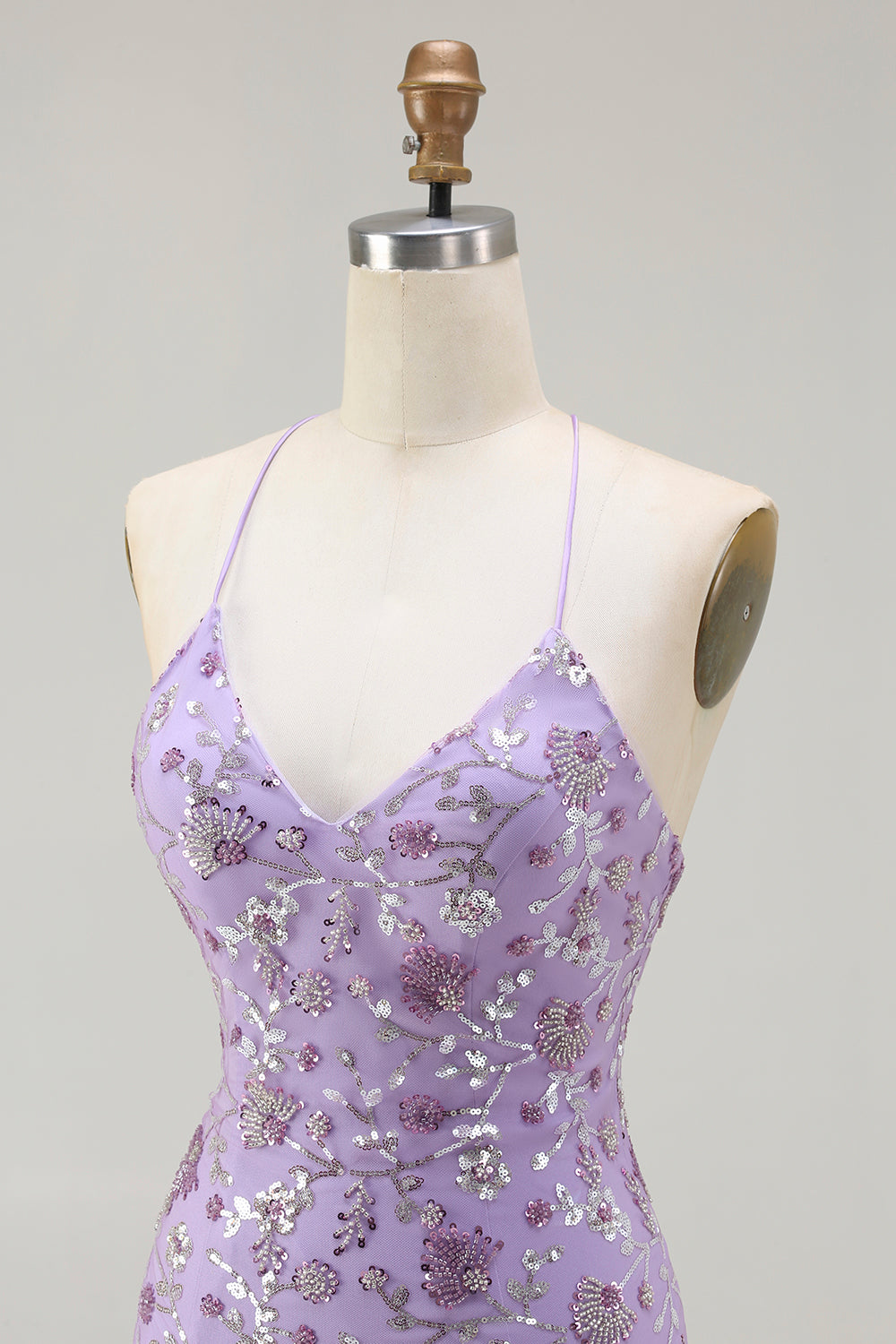 Sparkly Champagne Mermaid Spaghetti Straps Prom Dress With Slit - Image 12