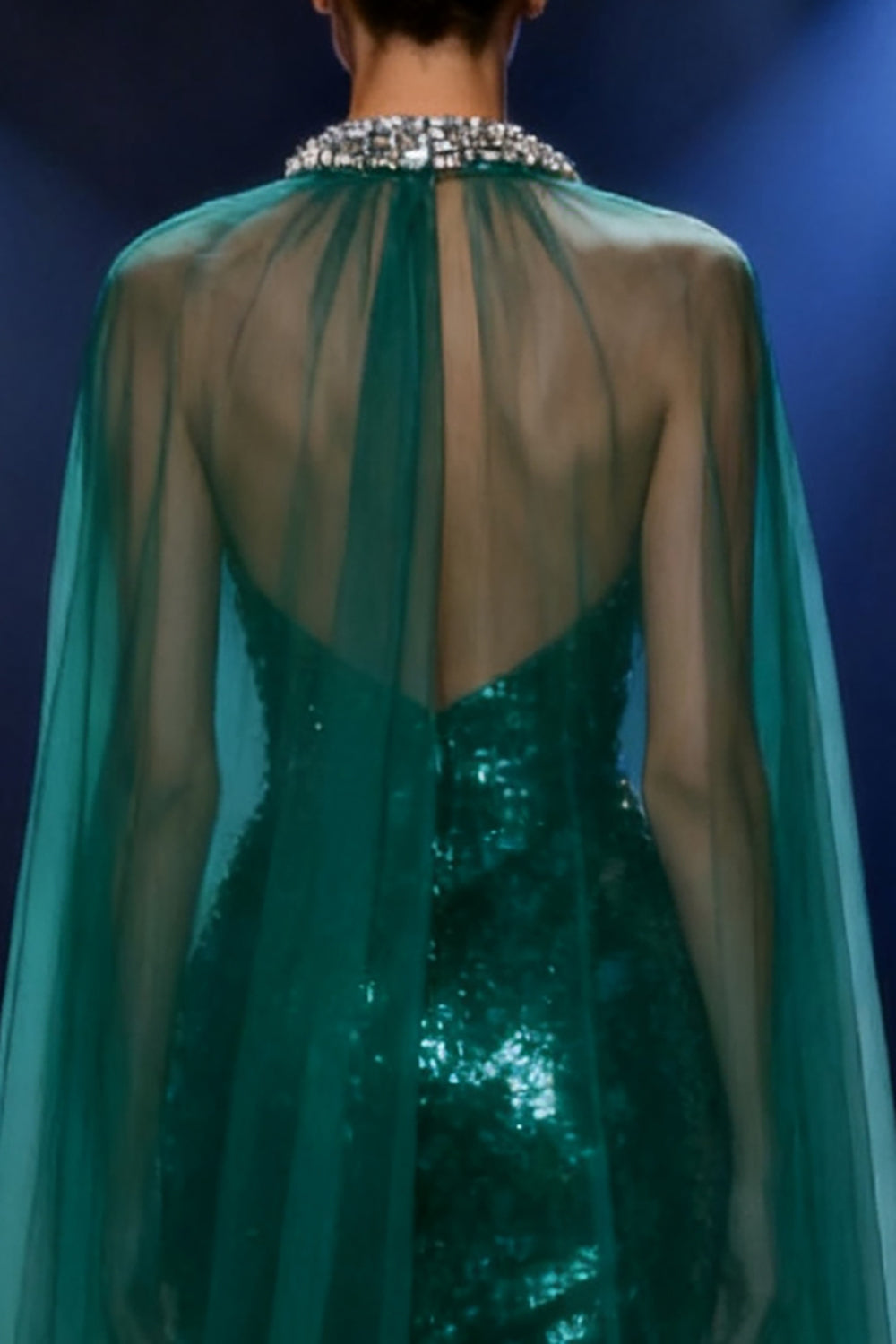 Sparkly Dark Green Mermaid Halter Pageant Dress with Overlay - Image 4