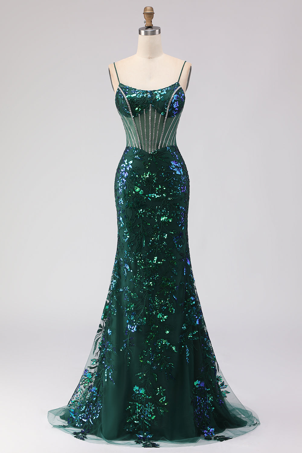 Sparkly Dark Green Corset Mermaid Maxi Prom Dress - Image 1