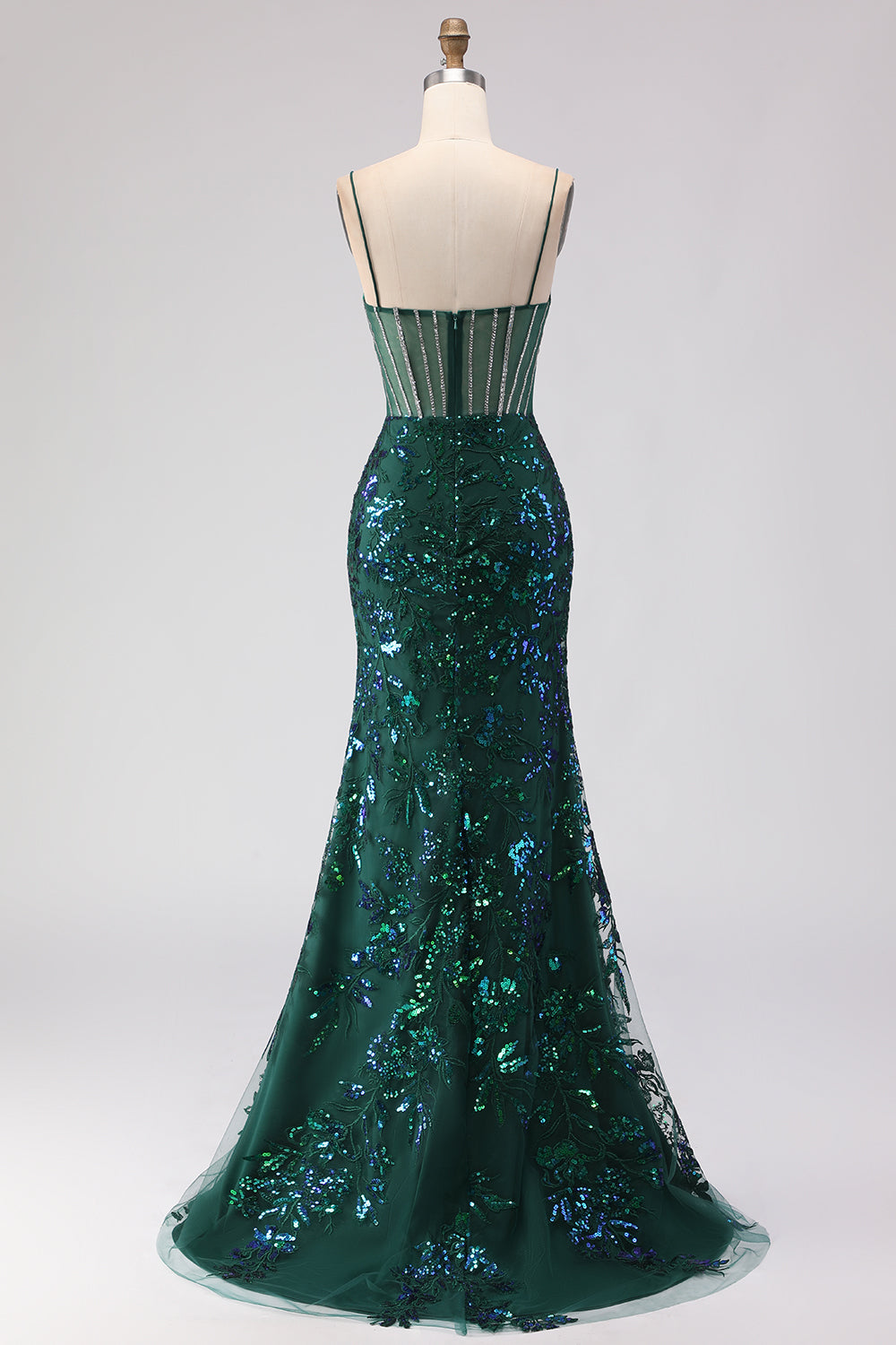 Sparkly Dark Green Corset Mermaid Maxi Prom Dress - Image 2
