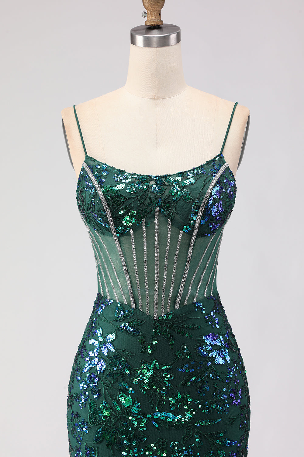 Sparkly Dark Green Corset Mermaid Maxi Prom Dress - Image 4