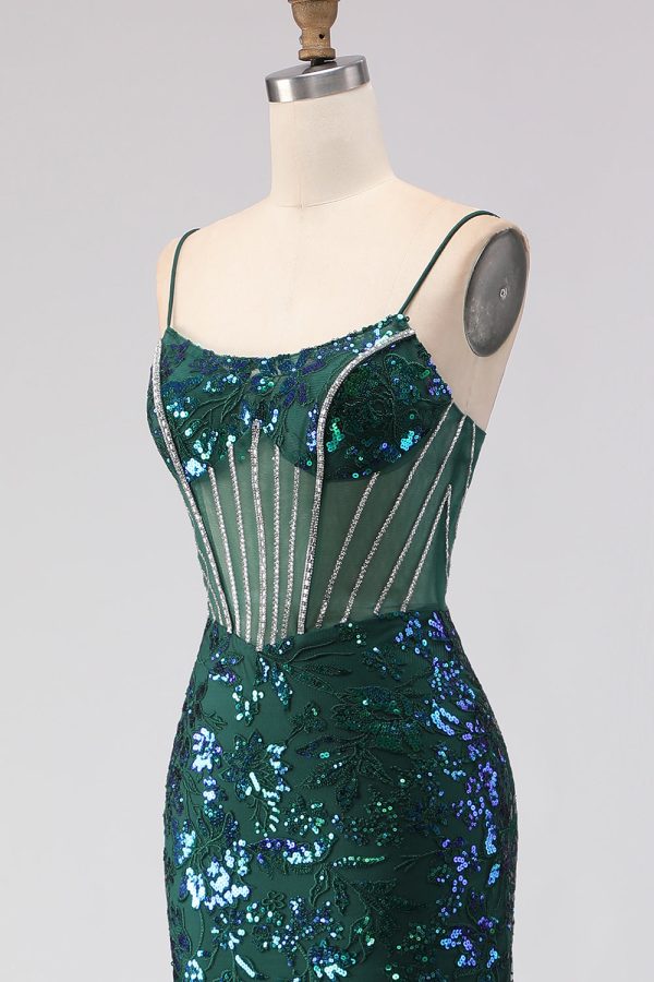 Sparkly Dark Green Corset Mermaid Maxi Prom Dress - Image 6