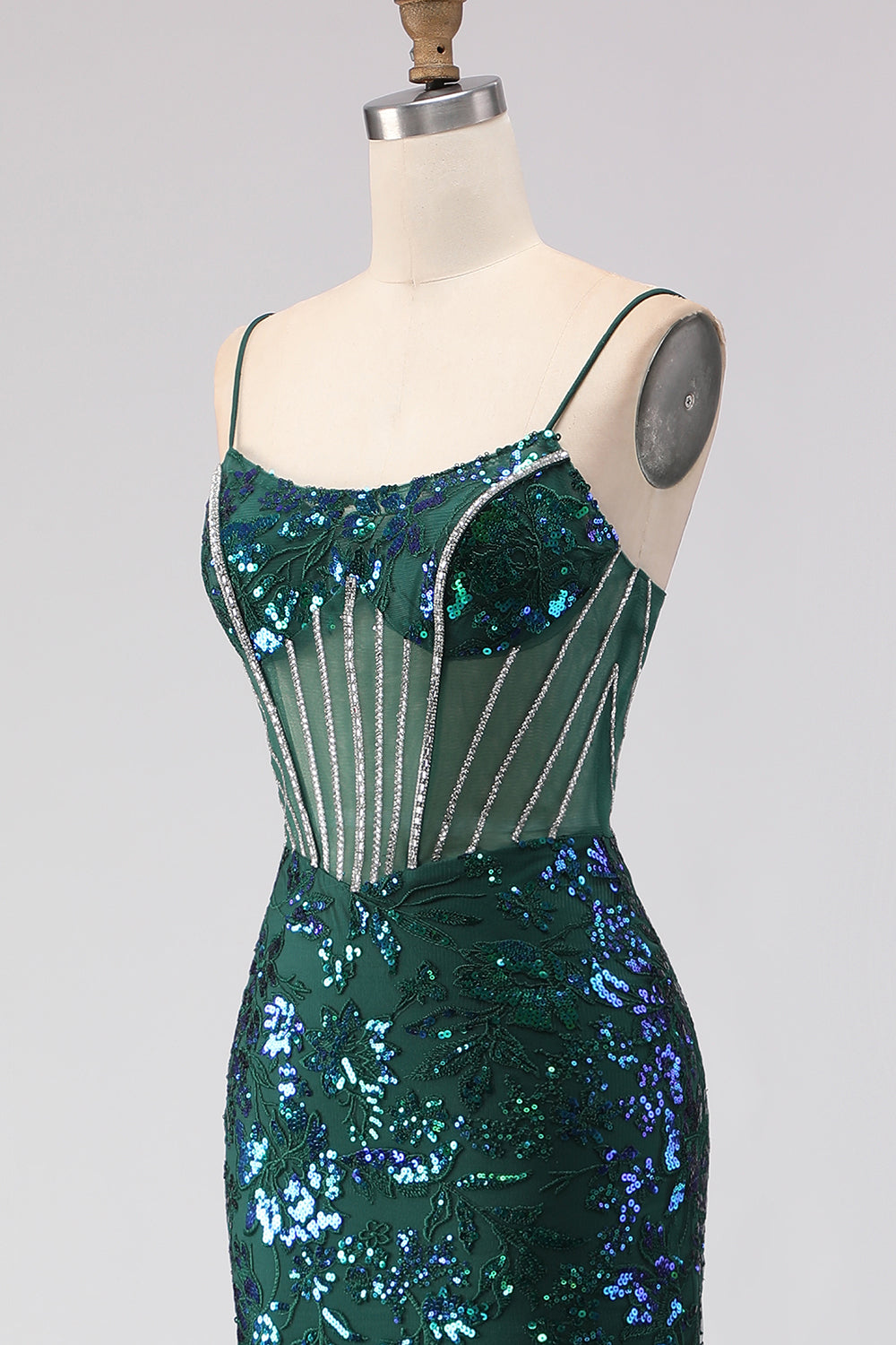 Sparkly Dark Green Corset Mermaid Maxi Prom Dress - Image 6