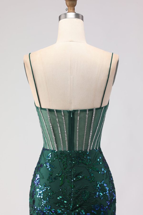Sparkly Dark Green Corset Mermaid Maxi Prom Dress - Image 5