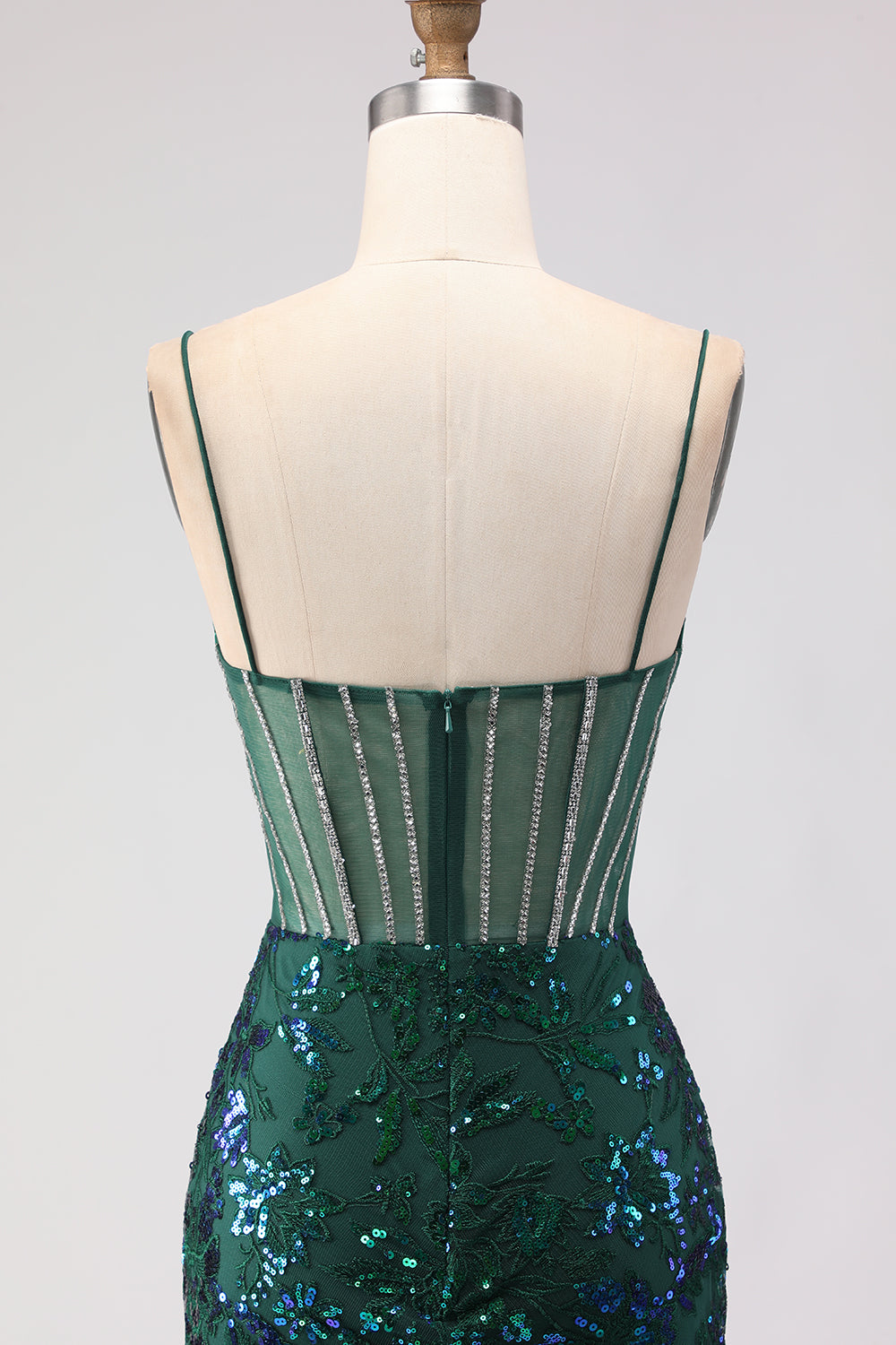 Sparkly Dark Green Corset Mermaid Maxi Prom Dress - Image 5