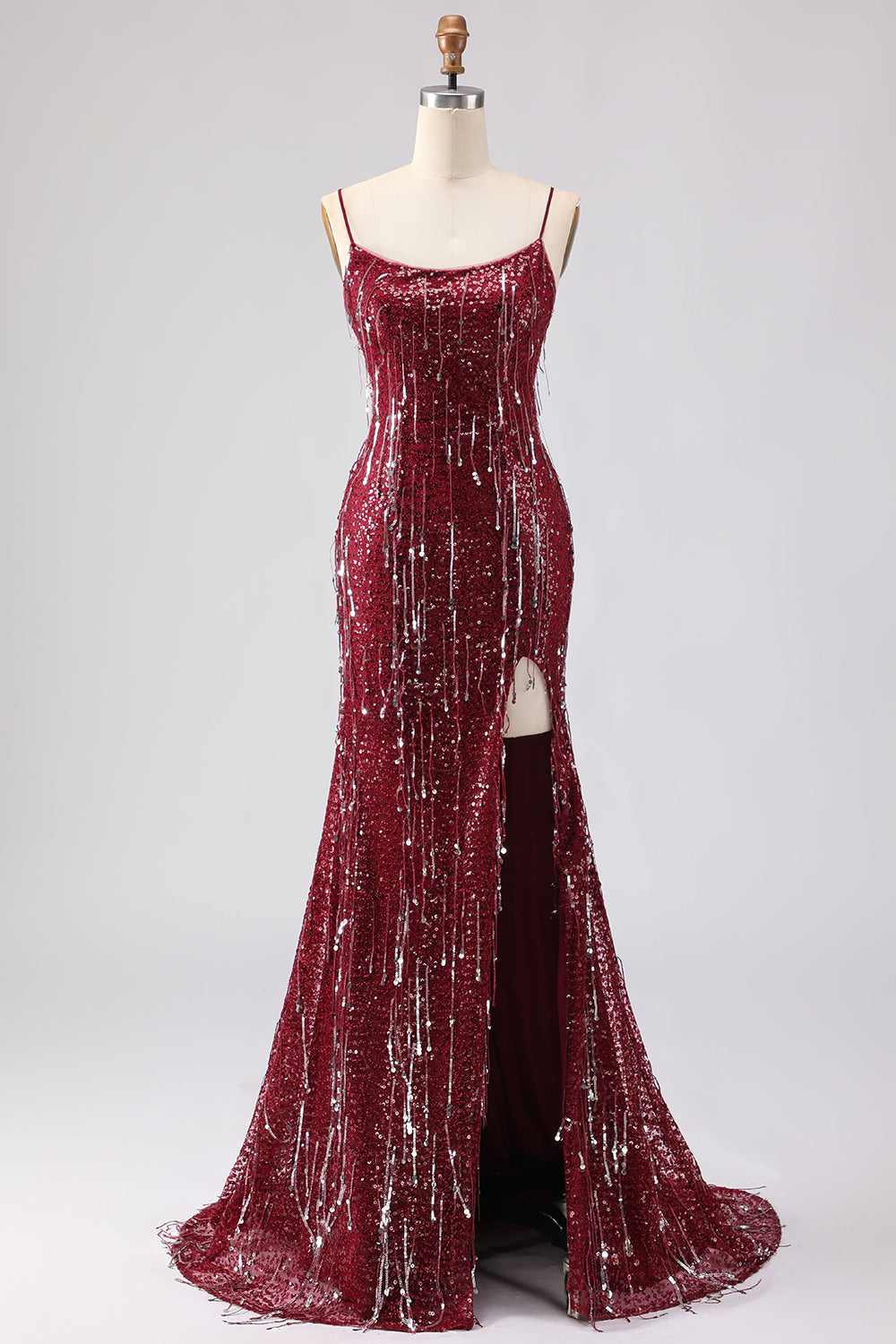 Sparkly Burgundy Mermaid Maxi Prom Dress - Image 1