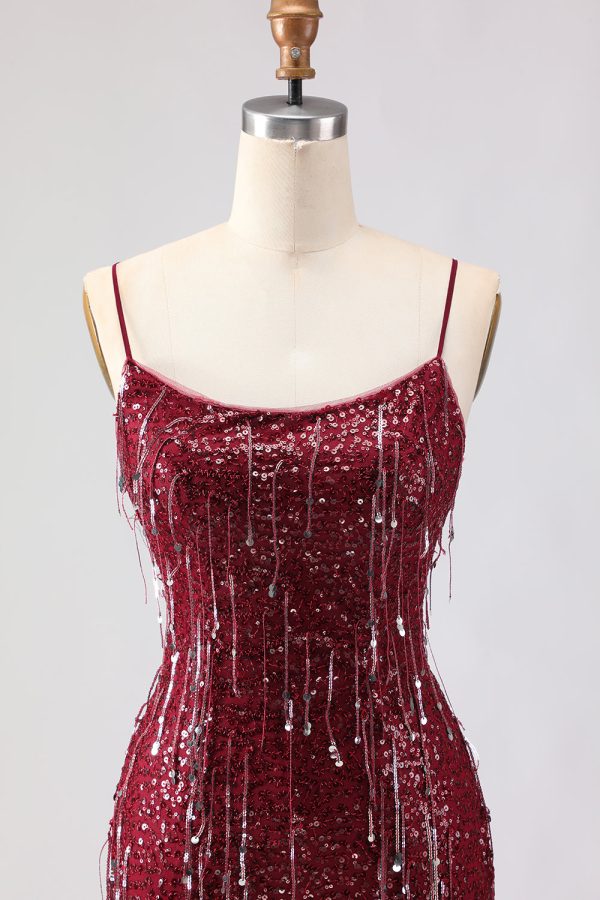Sparkly Burgundy Mermaid Maxi Prom Dress - Image 4