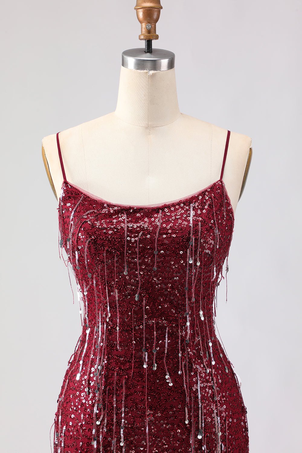 Sparkly Burgundy Mermaid Maxi Prom Dress - Image 4