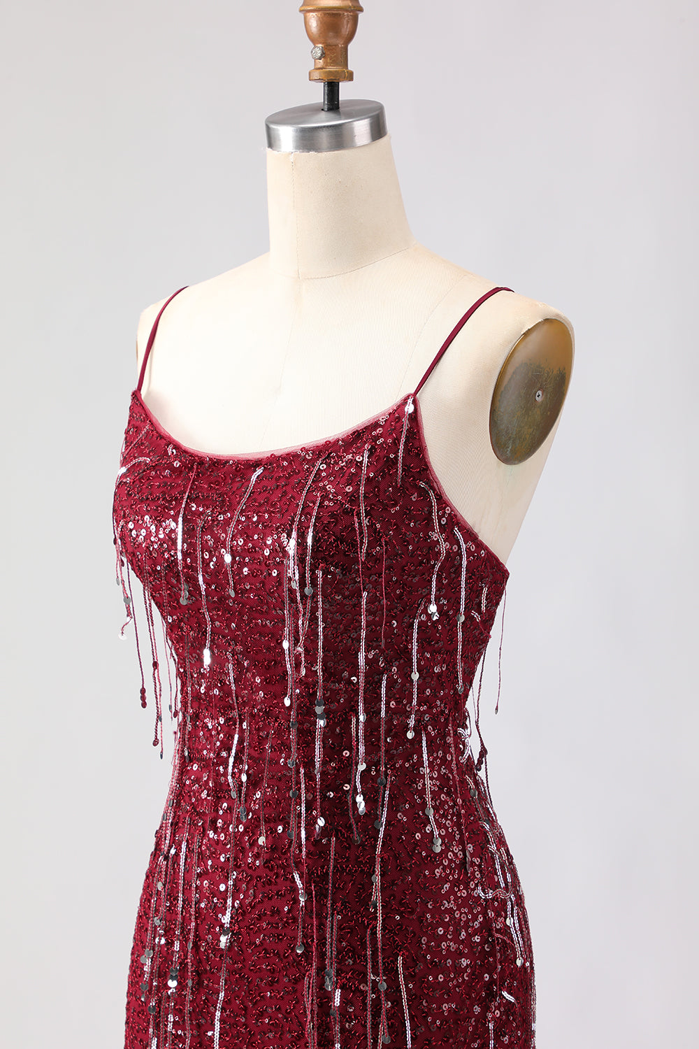 Sparkly Burgundy Mermaid Maxi Prom Dress - Image 6