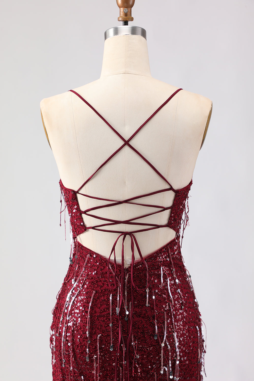 Sparkly Burgundy Mermaid Maxi Prom Dress - Image 5