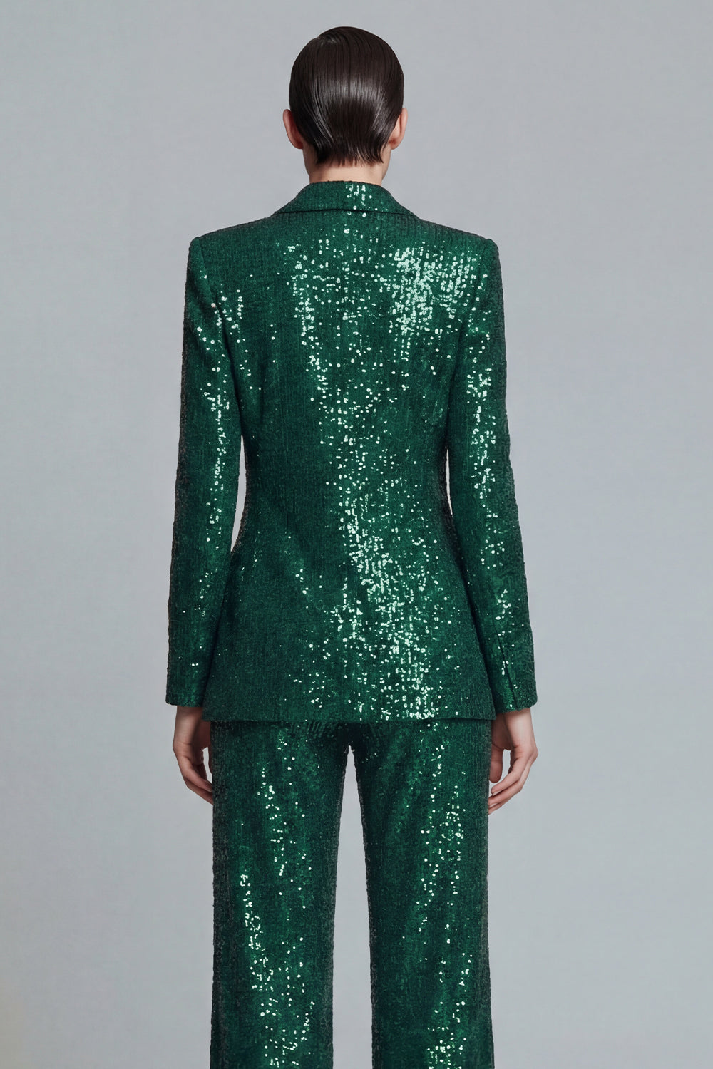 Sparkly Dark Green Peaked Lapel 2 Piece Women Prom Suits - Image 4