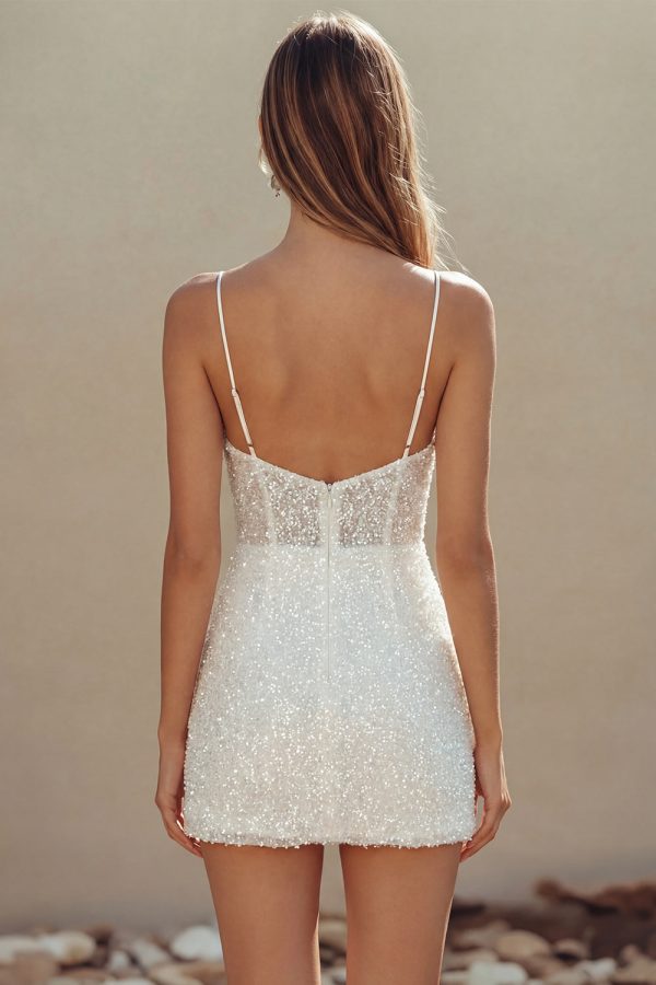 Sparkly Corset Spaghetti Straps Mini White Dress - Image 2