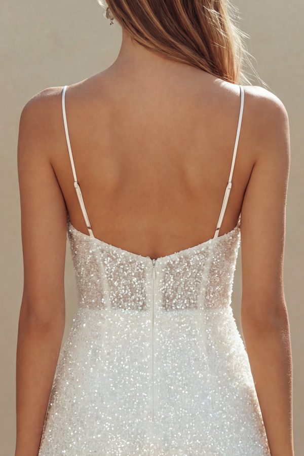 Sparkly Corset Spaghetti Straps Mini White Dress - Image 4