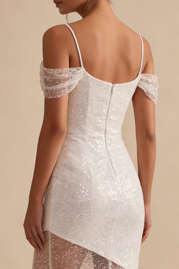 Sparkly Cold Shoulder Maxi White Dress - Image 4