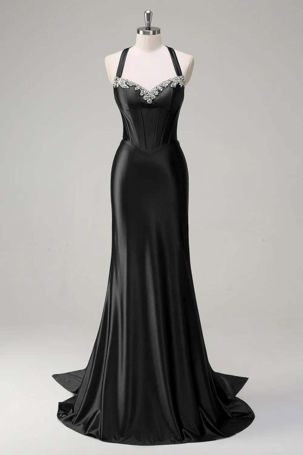 Sparkly Dark Green Mermaid Halter Corset Sequin Prom Dress - Image 7