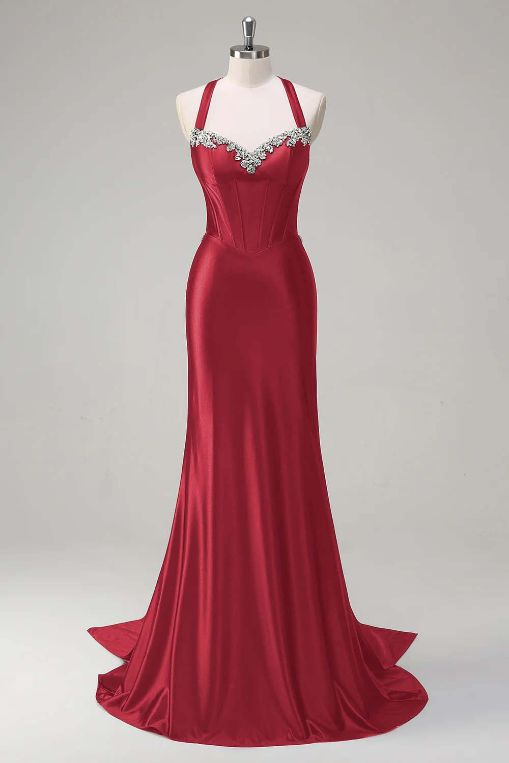 Sparkly Dark Green Mermaid Halter Corset Sequin Prom Dress - Image 9