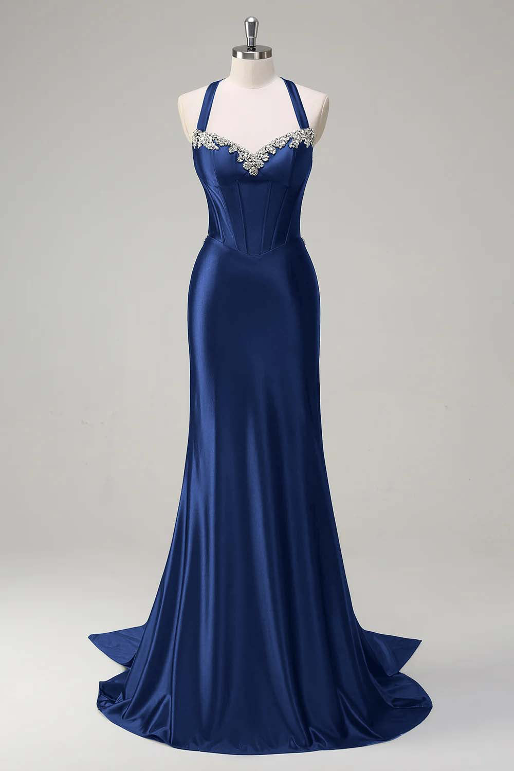 Sparkly Dark Green Mermaid Halter Corset Sequin Prom Dress - Image 13
