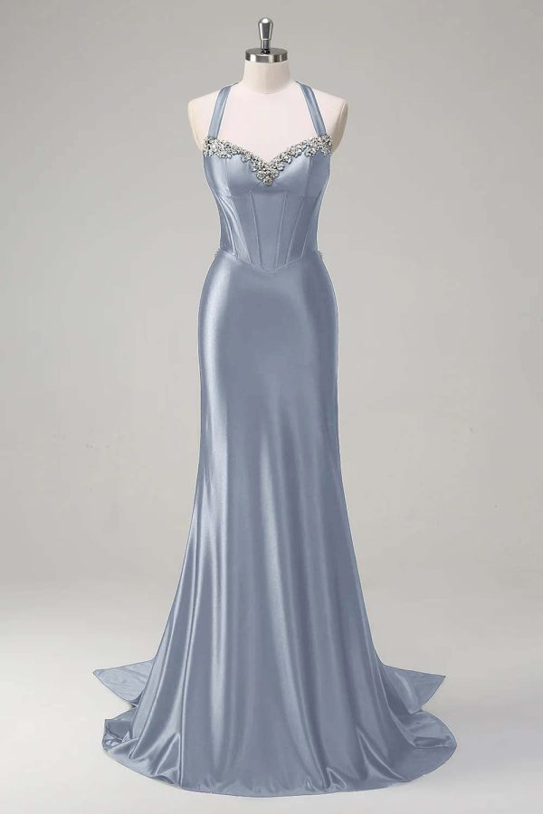 Sparkly Dark Green Mermaid Halter Corset Sequin Prom Dress - Image 15