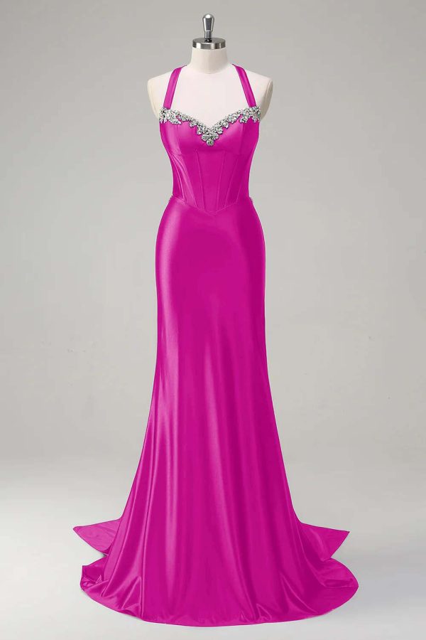 Sparkly Dark Green Mermaid Halter Corset Sequin Prom Dress - Image 17