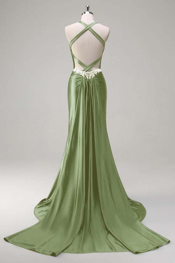 Sparkly Dark Green Mermaid Halter Corset Sequin Prom Dress - Image 20
