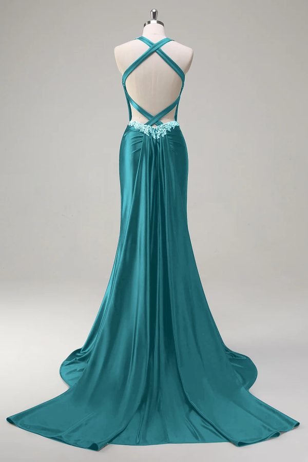 Sparkly Dark Green Mermaid Halter Corset Sequin Prom Dress - Image 22