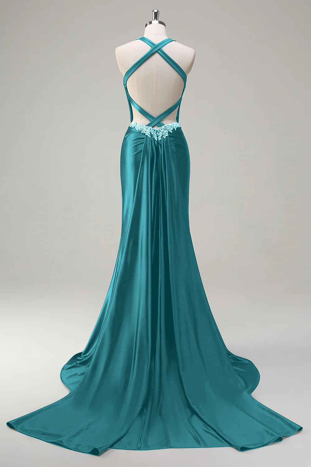 Sparkly Dark Green Mermaid Halter Corset Sequin Prom Dress - Image 22