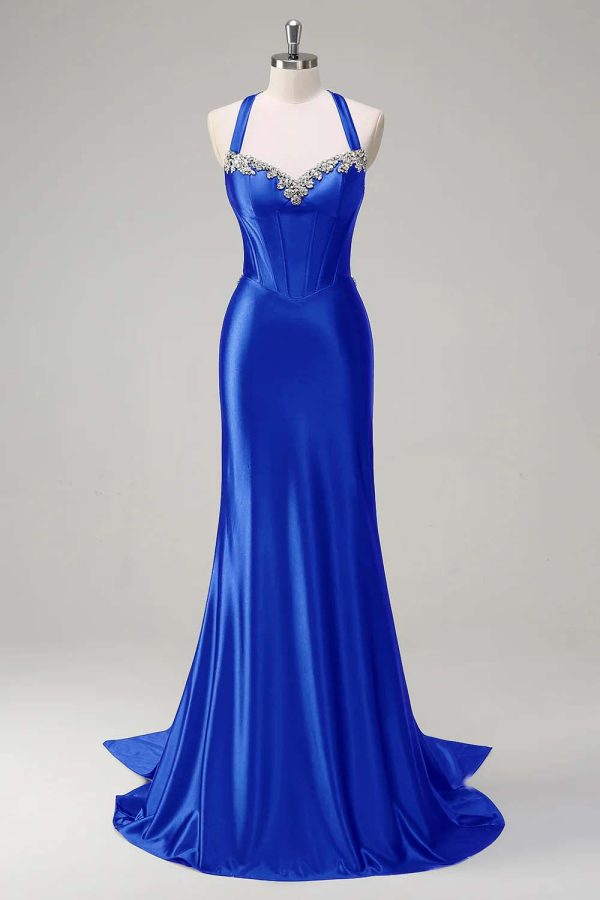 Sparkly Dark Green Mermaid Halter Corset Sequin Prom Dress - Image 25