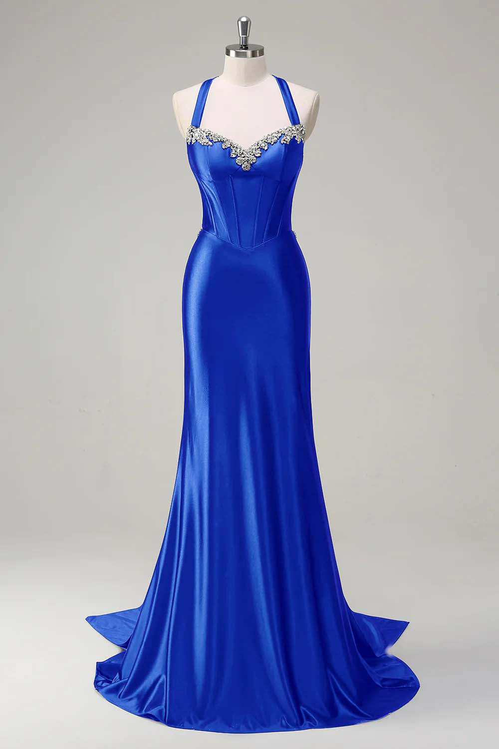 Sparkly Dark Green Mermaid Halter Corset Sequin Prom Dress - Image 25