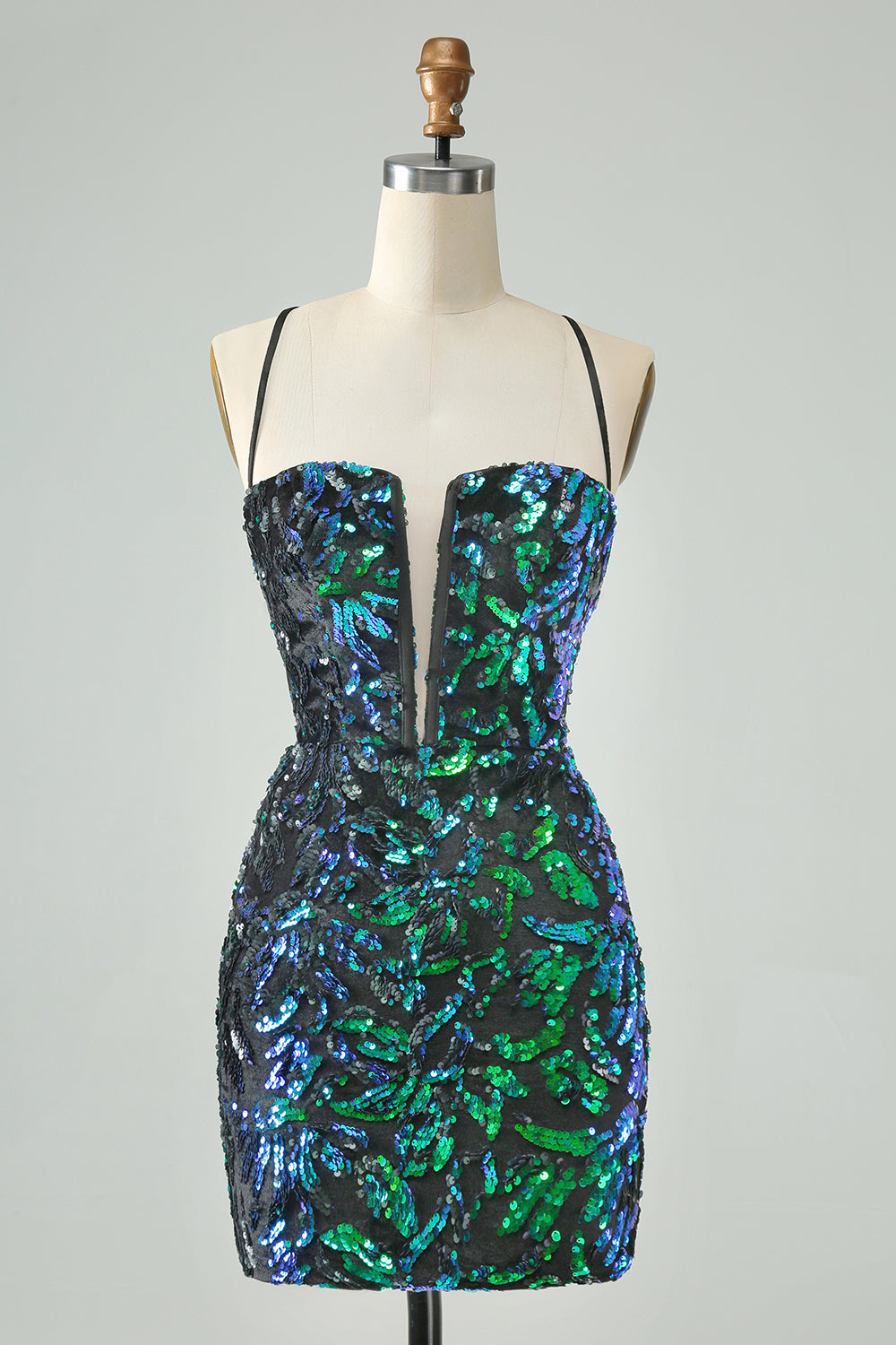 Sparkly Fuchsia Bodycon Spaghetti Straps Sequins Mini Dress - Image 7