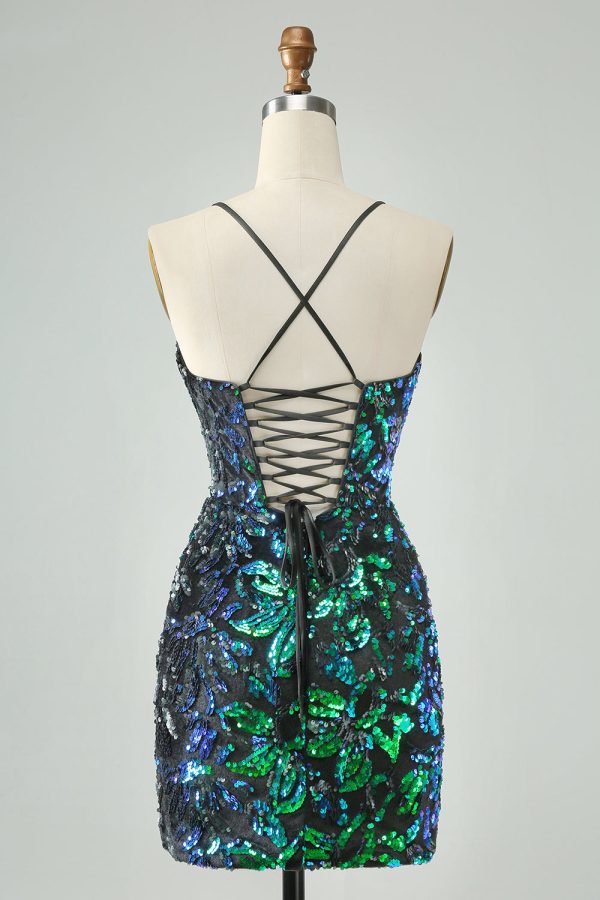 Sparkly Fuchsia Bodycon Spaghetti Straps Sequins Mini Dress - Image 8