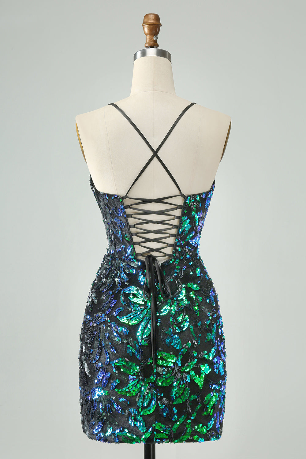 Sparkly Fuchsia Bodycon Spaghetti Straps Sequins Mini Dress - Image 8