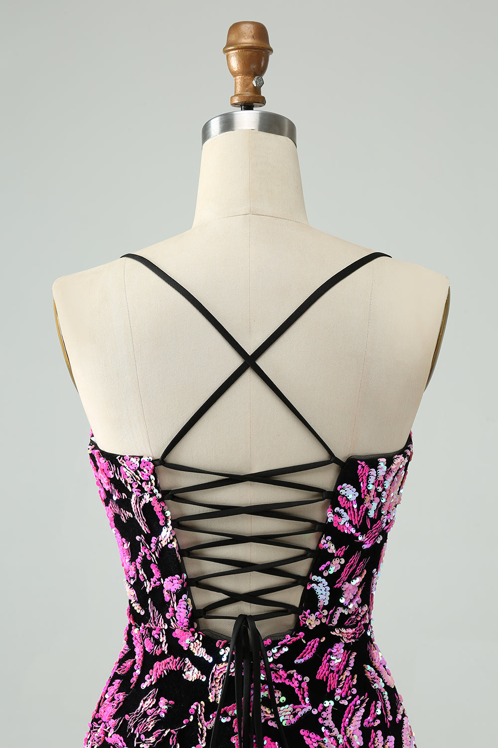 Sparkly Fuchsia Bodycon Spaghetti Straps Sequins Mini Dress - Image 5