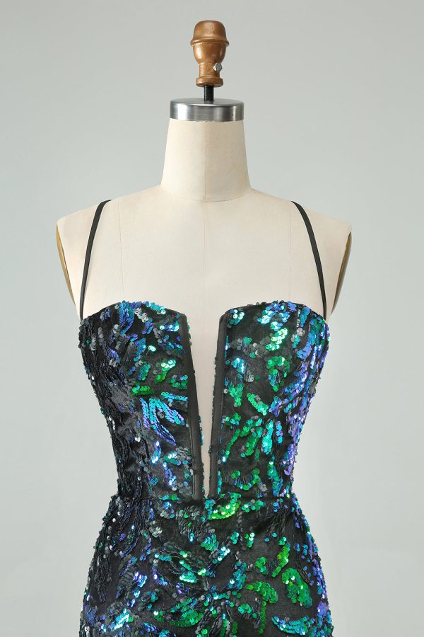 Sparkly Fuchsia Bodycon Spaghetti Straps Sequins Mini Dress - Image 10