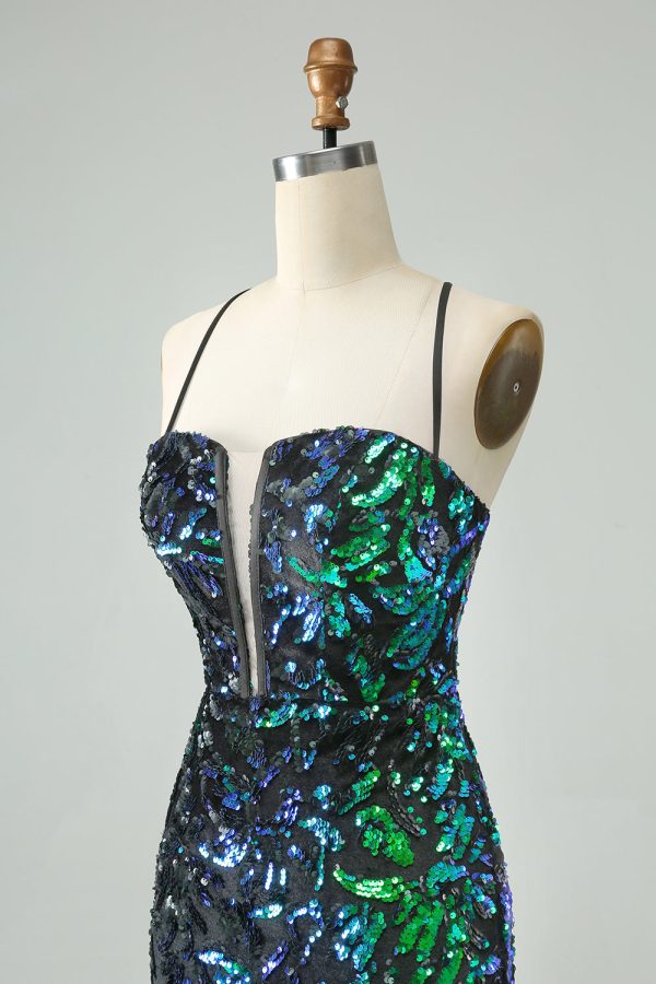 Sparkly Fuchsia Bodycon Spaghetti Straps Sequins Mini Dress - Image 12
