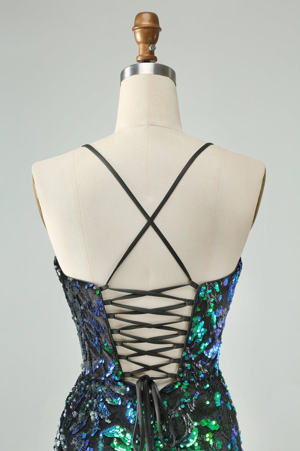 Sparkly Fuchsia Bodycon Spaghetti Straps Sequins Mini Dress - Image 11