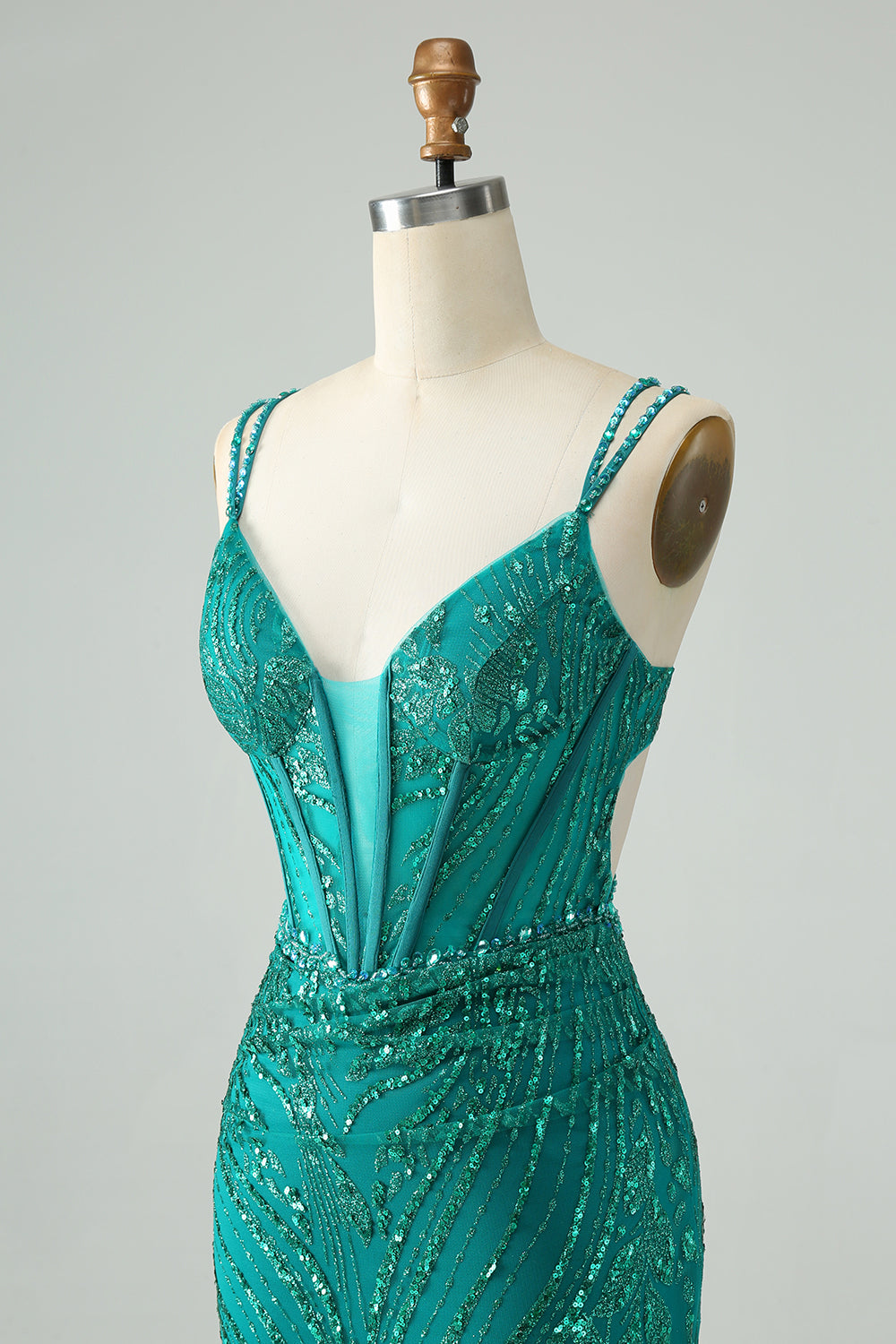 Sparkly Dark Green Bodycon Corset Mini Dress with Sequins - Image 6