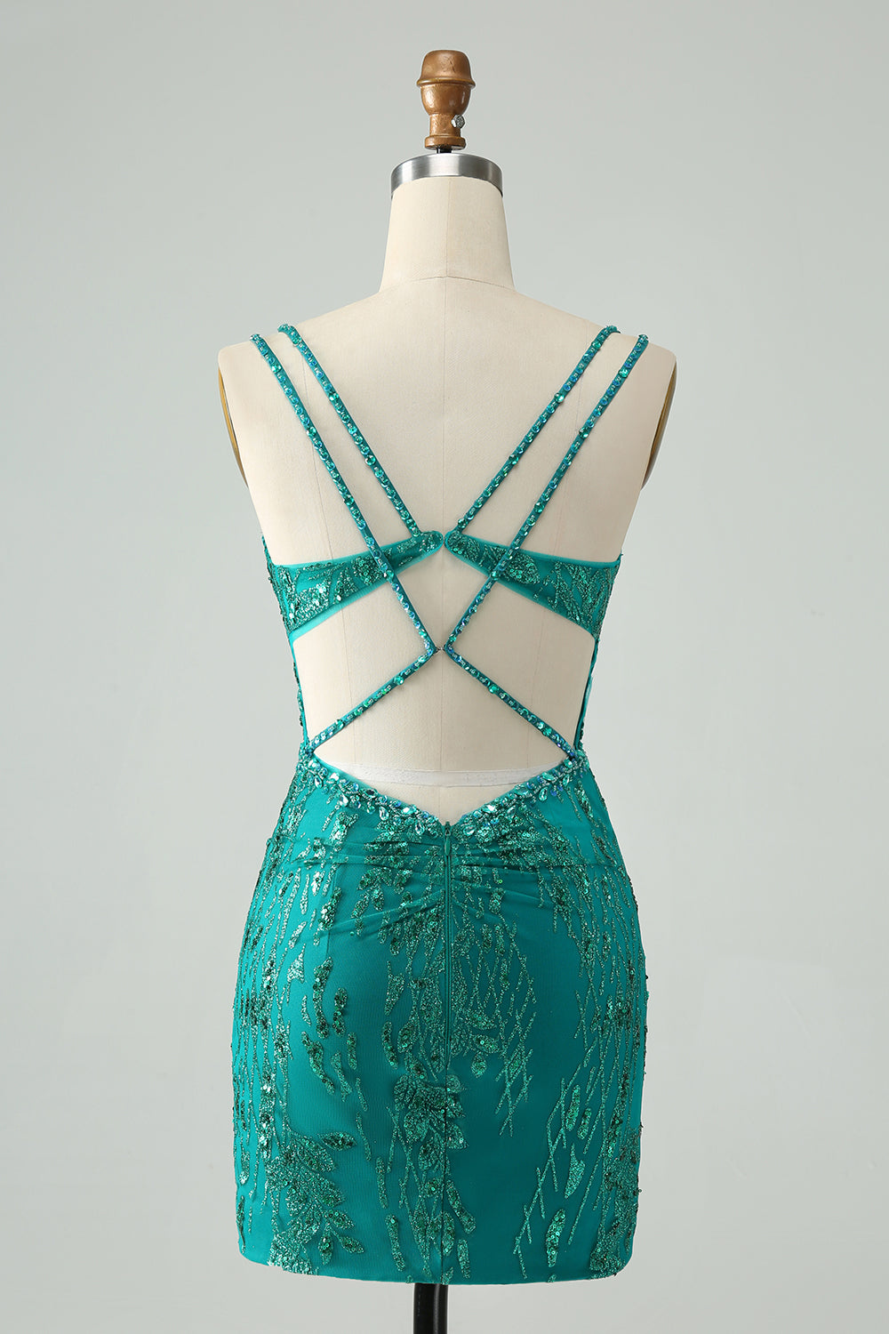 Sparkly Dark Green Bodycon Corset Mini Dress with Sequins - Image 2